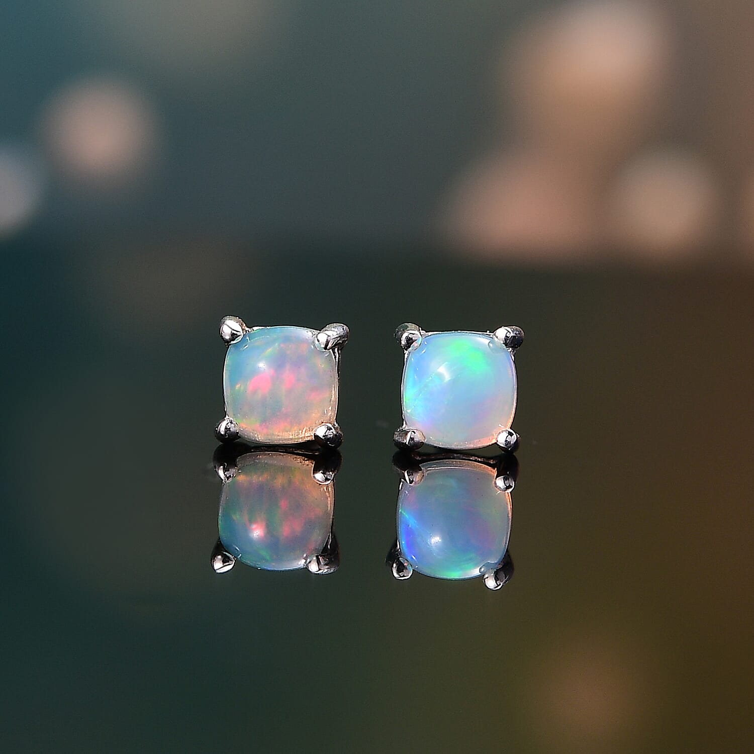 Ethiopian Opal Solitaire Stud Push Post Earring Sterling Silver
