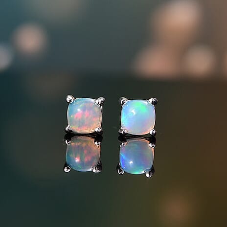 Ethiopian Opal Solitaire Stud Push Post Earring Sterling Silver
