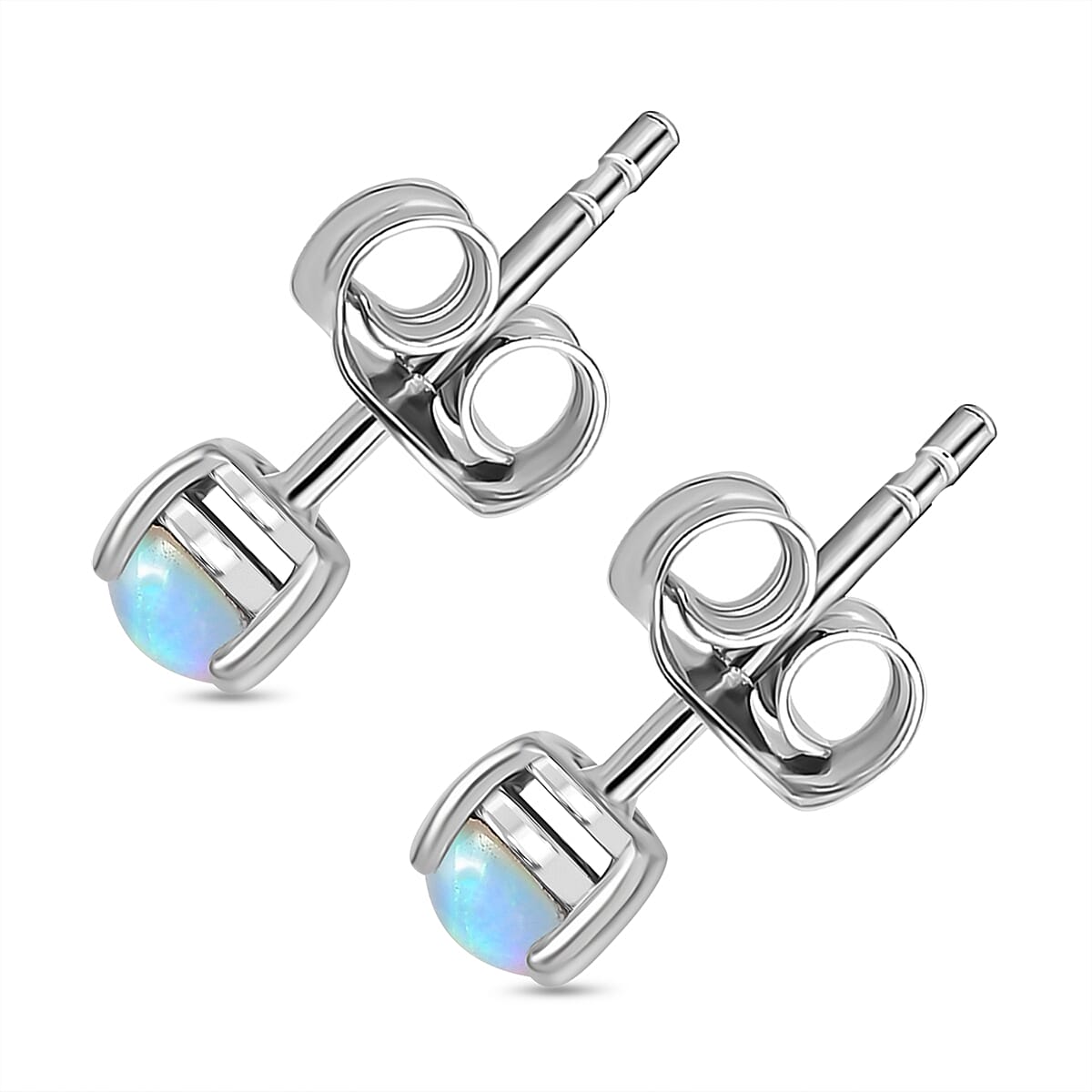 Ethiopian Opal Solitaire Stud Push Post Earring Sterling Silver