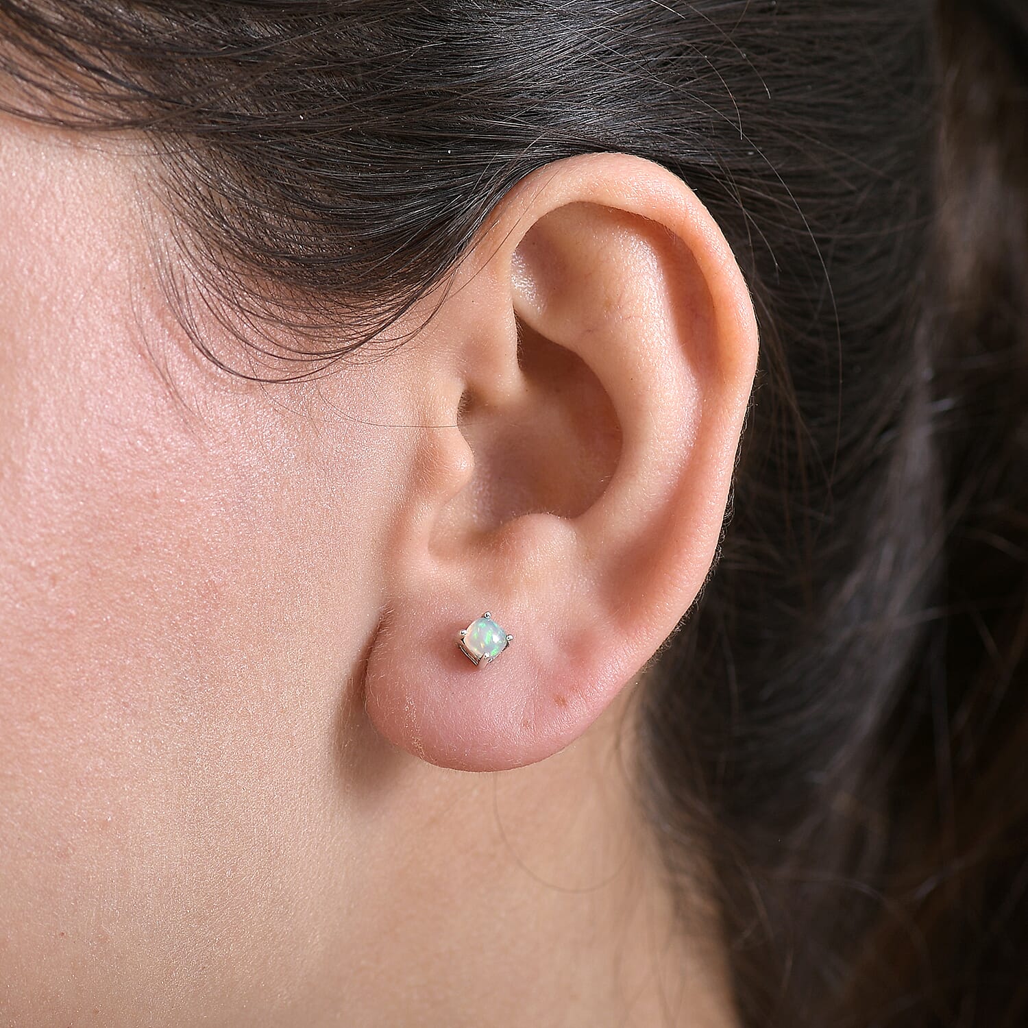 Ethiopian Opal Solitaire Stud Push Post Earring Sterling Silver