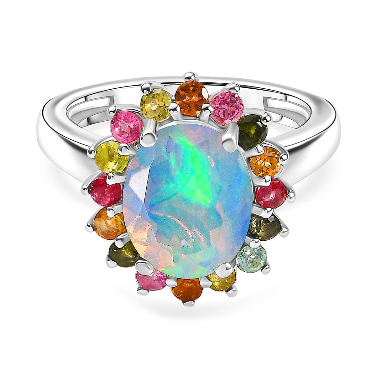 Ethiopian Opal & Multi-Tourmaline Solitaire Ring in Rhodium Overlay Sterling Silver 2.21 Ct. Ethiopian Opal & Multi-Tourmaline Solitaire Ring in Rhodium Overlay Sterling Silver 2.21 Ct.