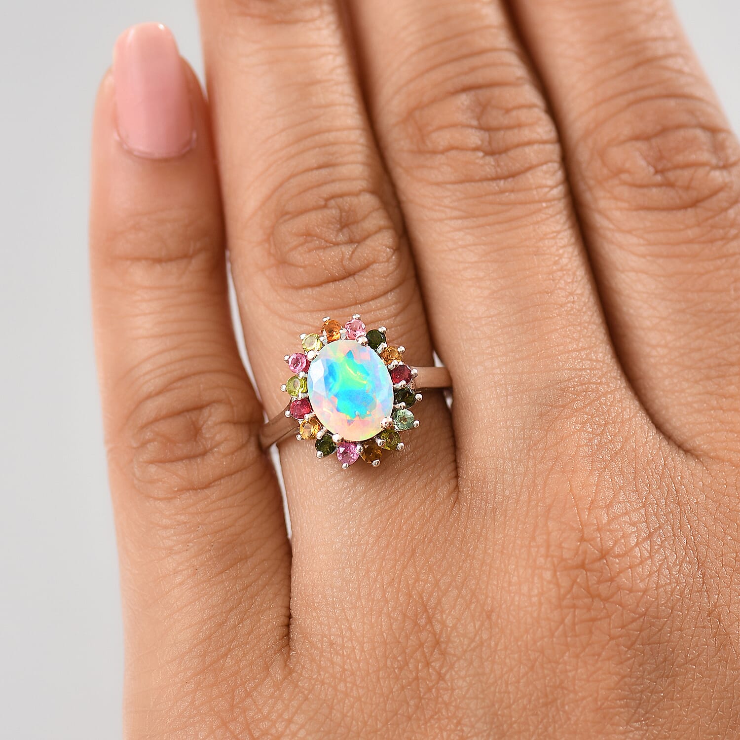 Ethiopian Opal & Multi-Tourmaline Solitaire Ring in Rhodium Overlay Sterling Silver 2.21 Ct. Ethiopian Opal & Multi-Tourmaline Solitaire Ring in Rhodium Overlay Sterling Silver 2.21 Ct.