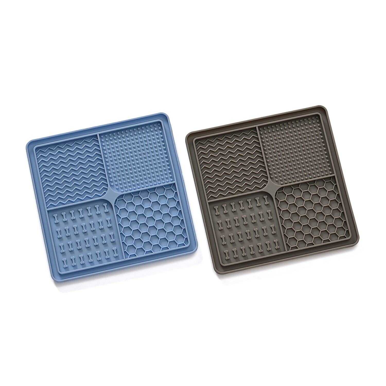 Set of 2 Food-Grade Silicone Licking Mats for Dogs - Blue & Grey