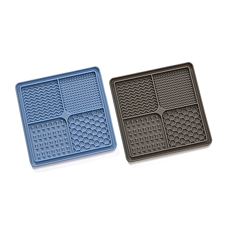 Set of 2 Food-Grade Silicone Licking Mats for Dogs - Blue and Grey