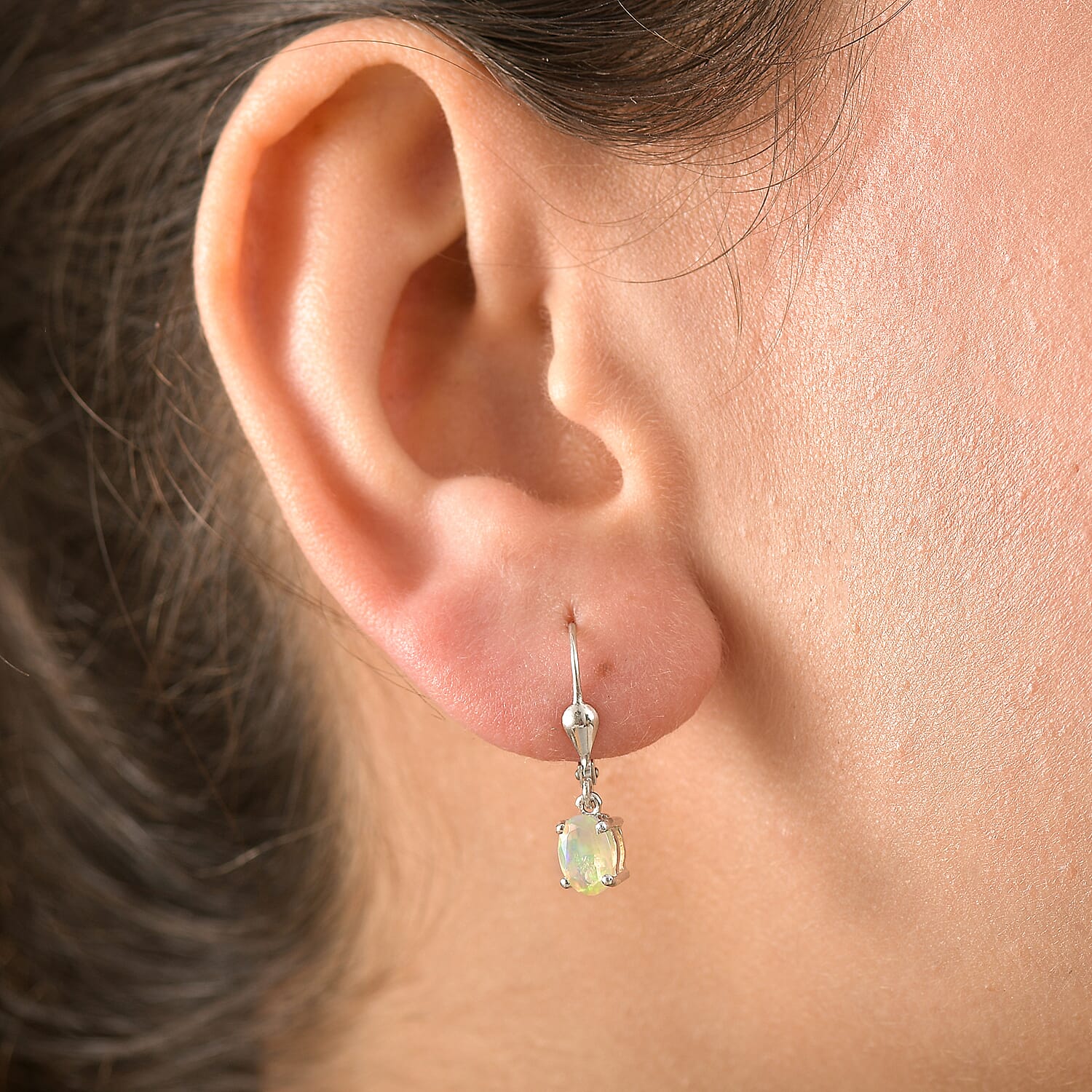 Ethiopian Opal Earring with Lever Back in Platinum Overlay Sterling Silver 1.01 Ct.