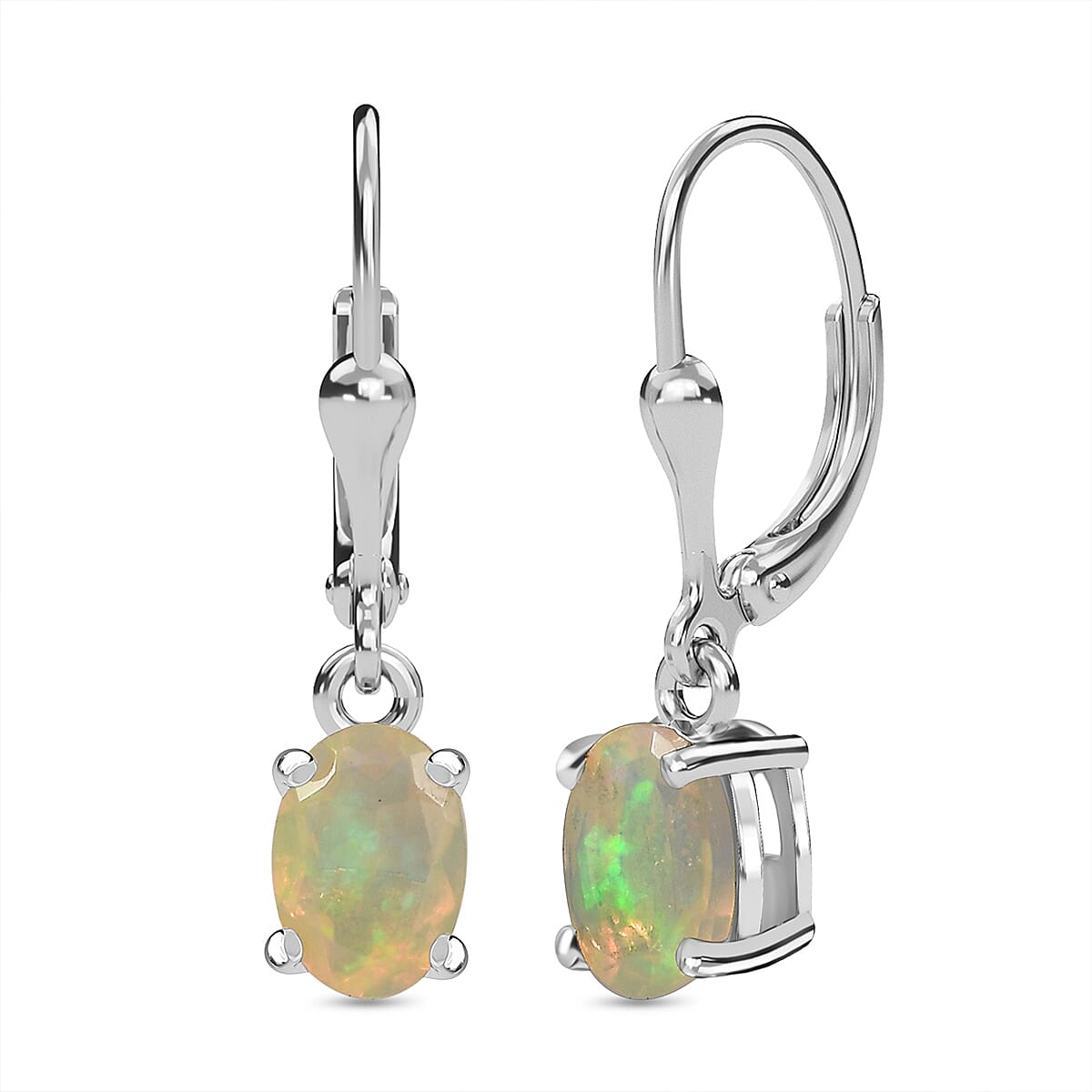 Ethiopian Opal Earring with Lever Back in Platinum Overlay Sterling Silver 1.01 Ct.