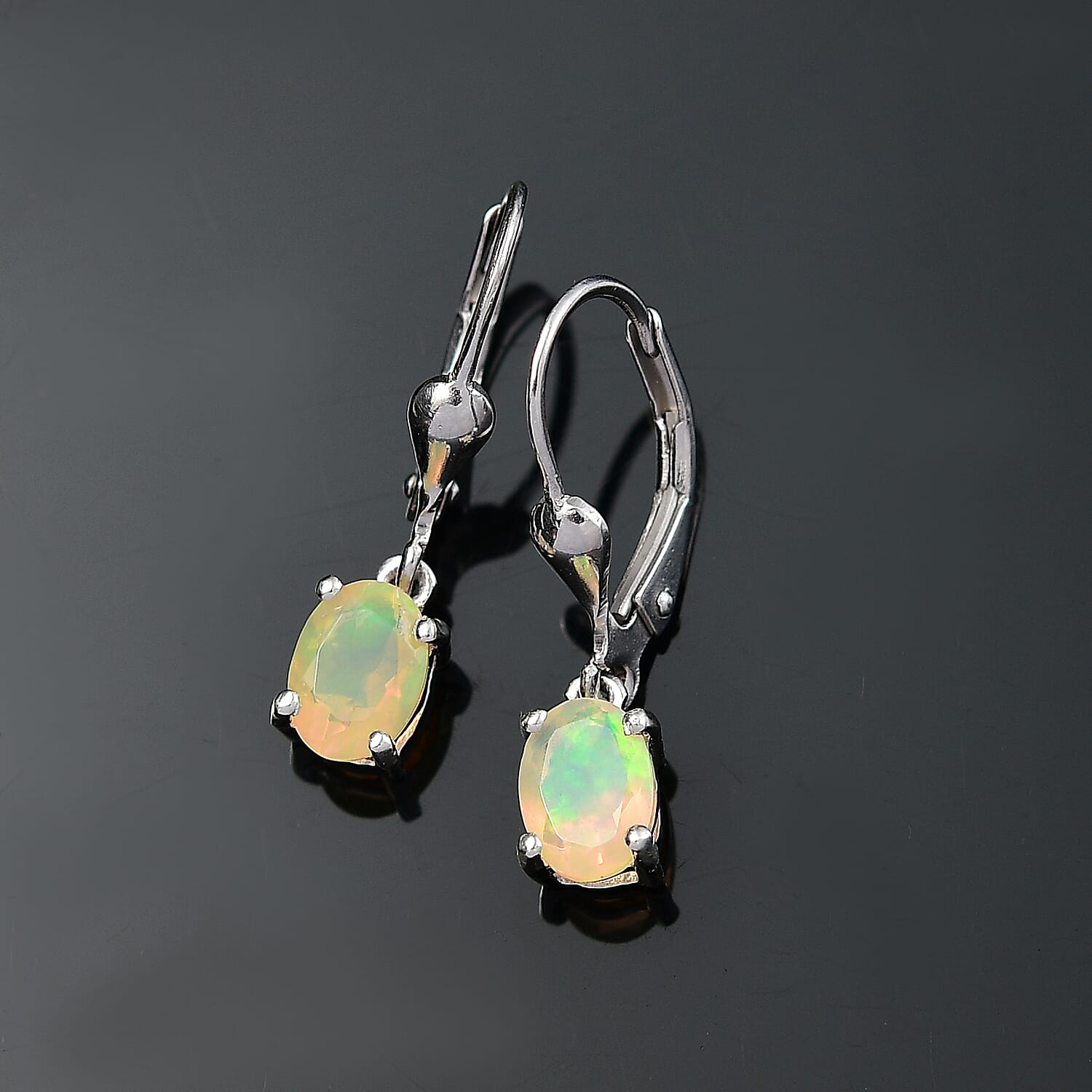 Ethiopian Opal Earring with Lever Back in Platinum Overlay Sterling Silver 1.01 Ct.