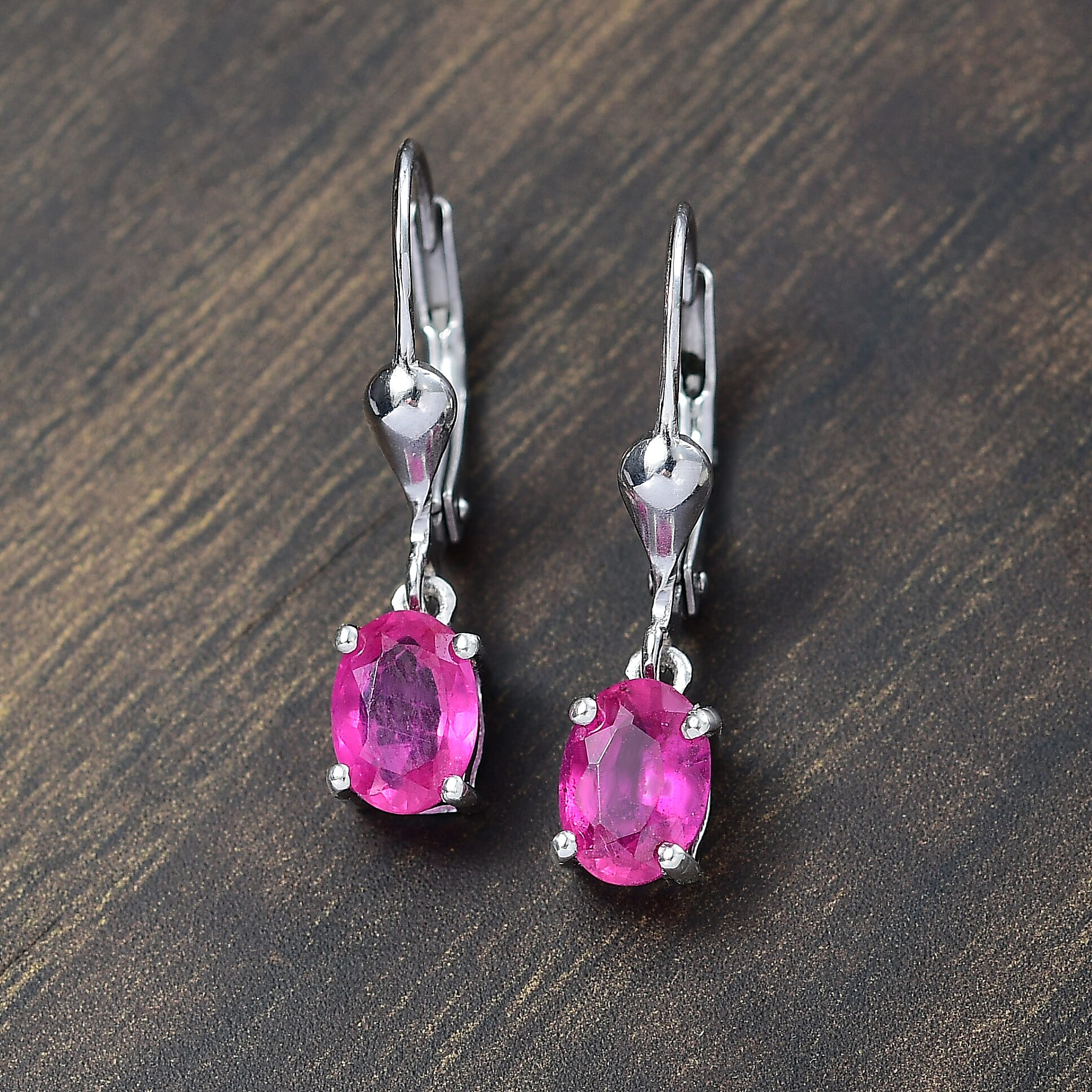 Fissure Filled Pink Sapphire Earring with Lever Back in Platinum Overlay Sterling Silver 2.14 Ct. Fissure Filled Pink Sapphire Earring with Lever Back in Platinum Overlay Sterling Silver 2.14 Ct.