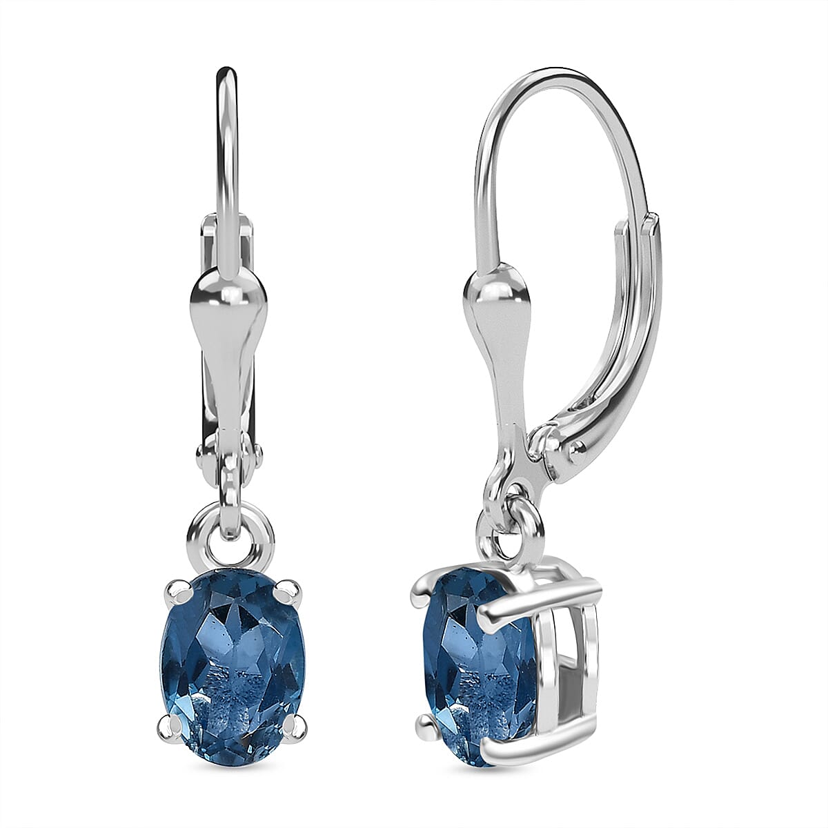 London Blue Topaz Earring with Lever Back in Platinum Overlay Sterling Silver 1.77 Ct. London Blue Topaz Earring with Lever Back in Platinum Overlay Sterling Silver 1.77 Ct.