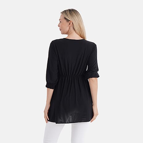 Tamsy Smocked Waist V-Neck Top (One Size) - Black