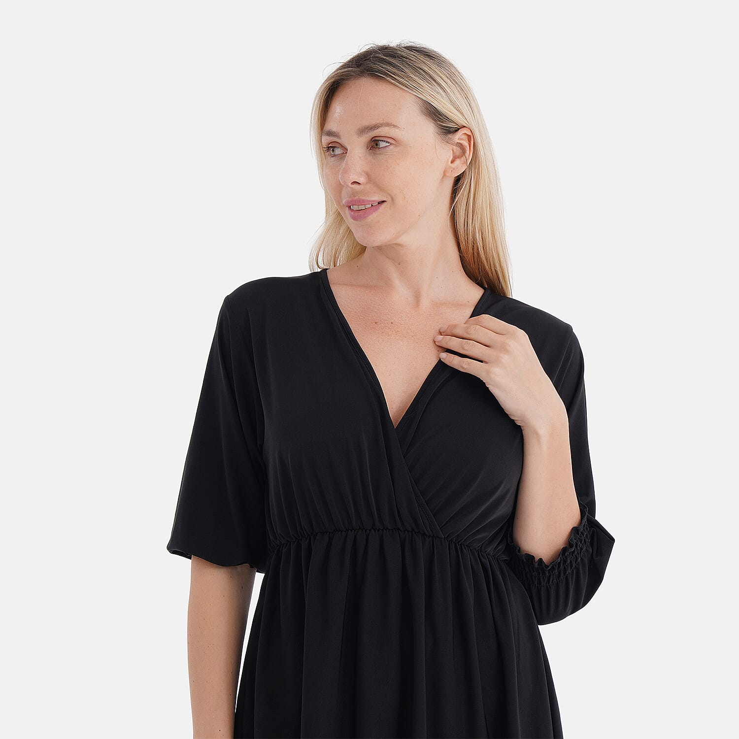 Tamsy Smocked Waist V-Neck Top (One Size) - Black Tamsy Smocked Waist V-Neck Top (One Size) - Black