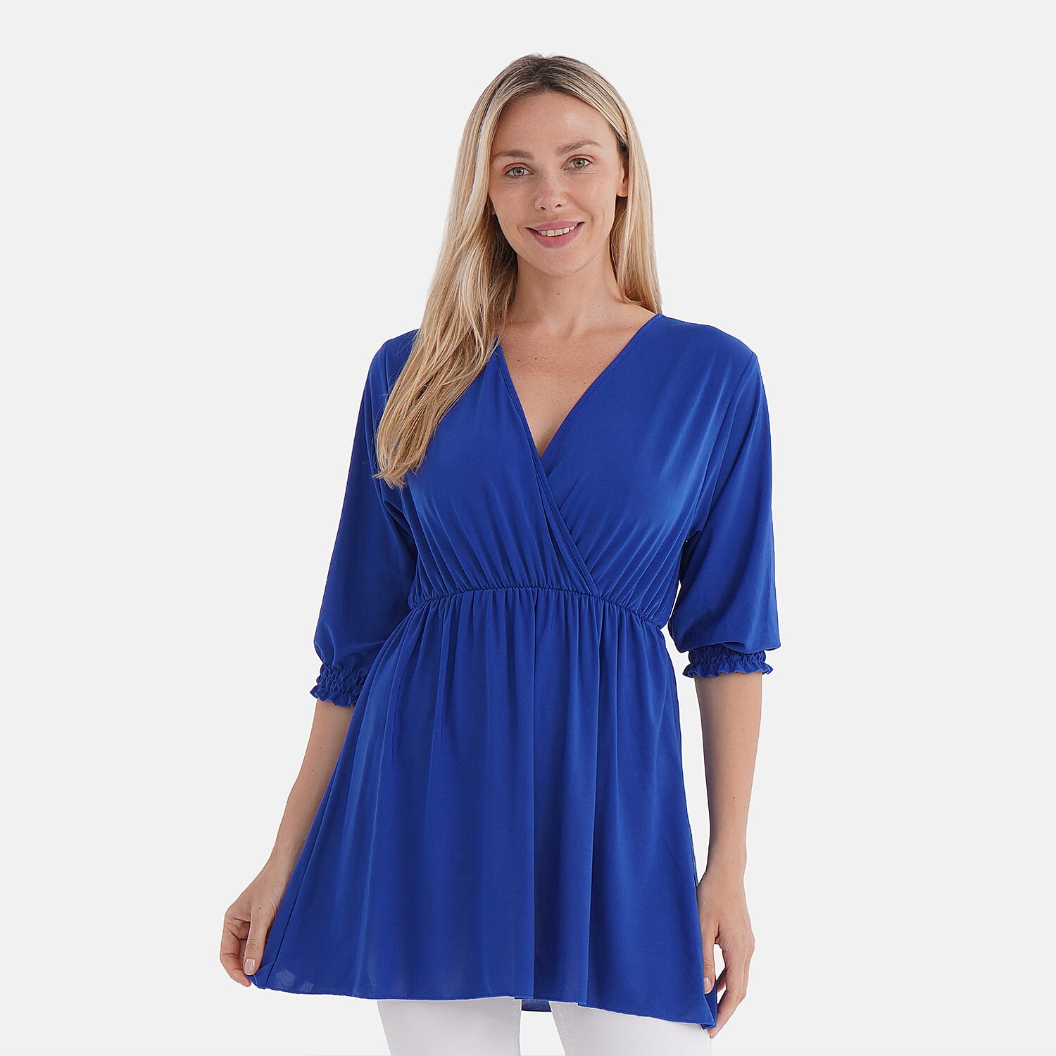 Tamsy Smocked Waist V-Neck Top (One Size) - Royal Blue