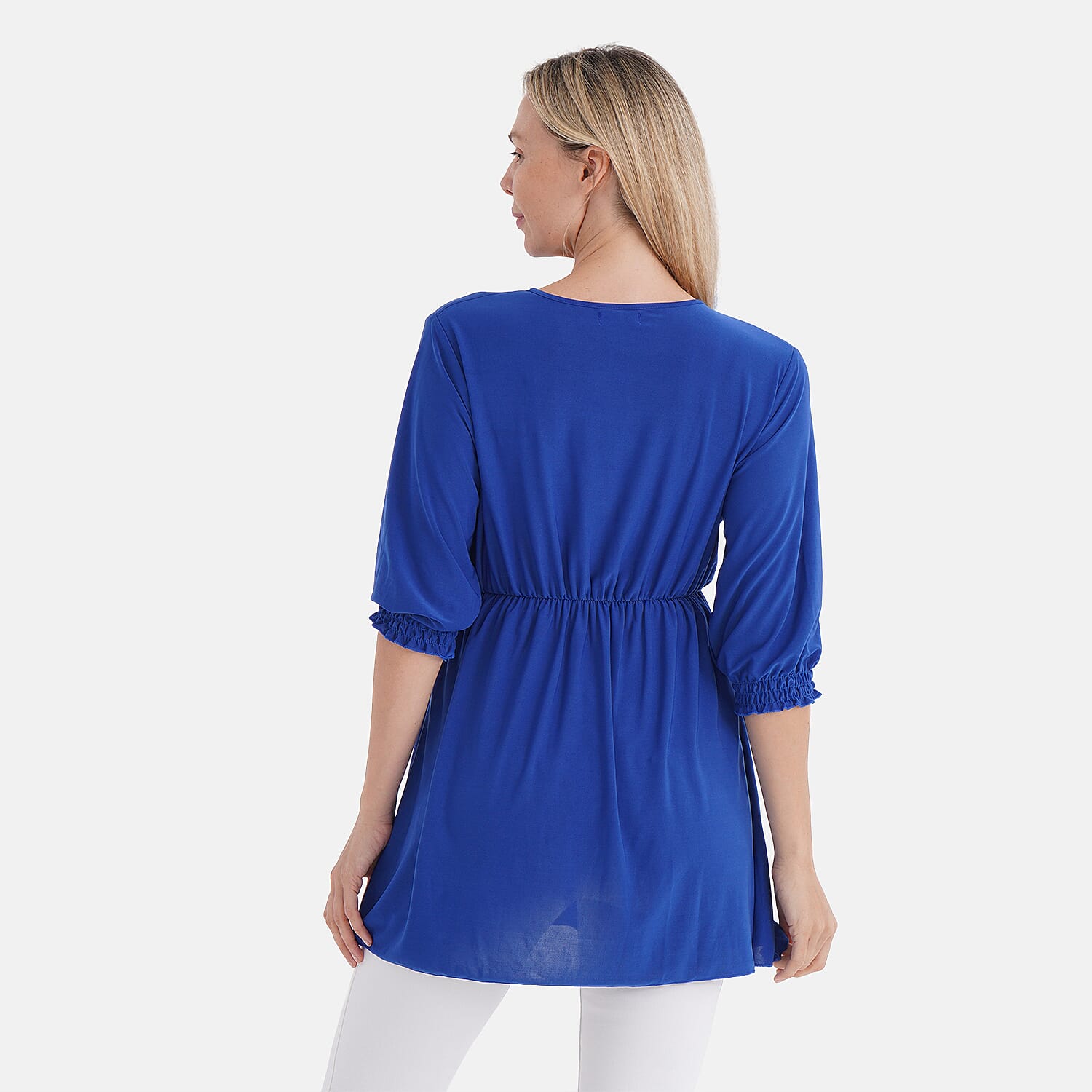 Tamsy Smocked Waist V-Neck Top (One Size) - Royal Blue
