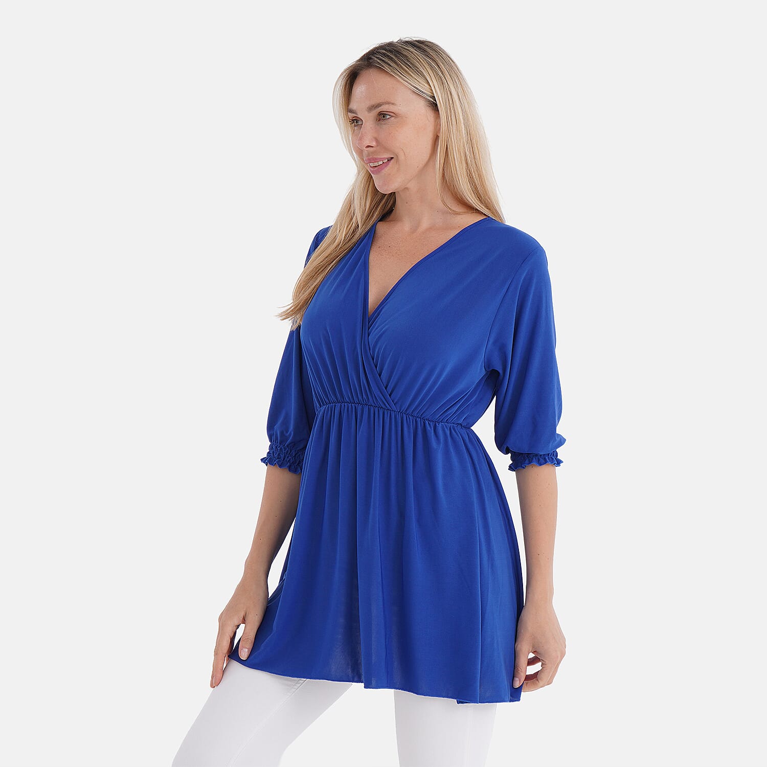 Tamsy Smocked Waist V-Neck Top (One Size) - Royal Blue