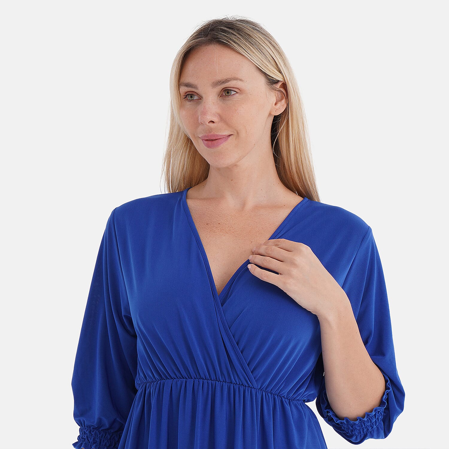 Tamsy Smocked Waist V-Neck Top (One Size) - Royal Blue