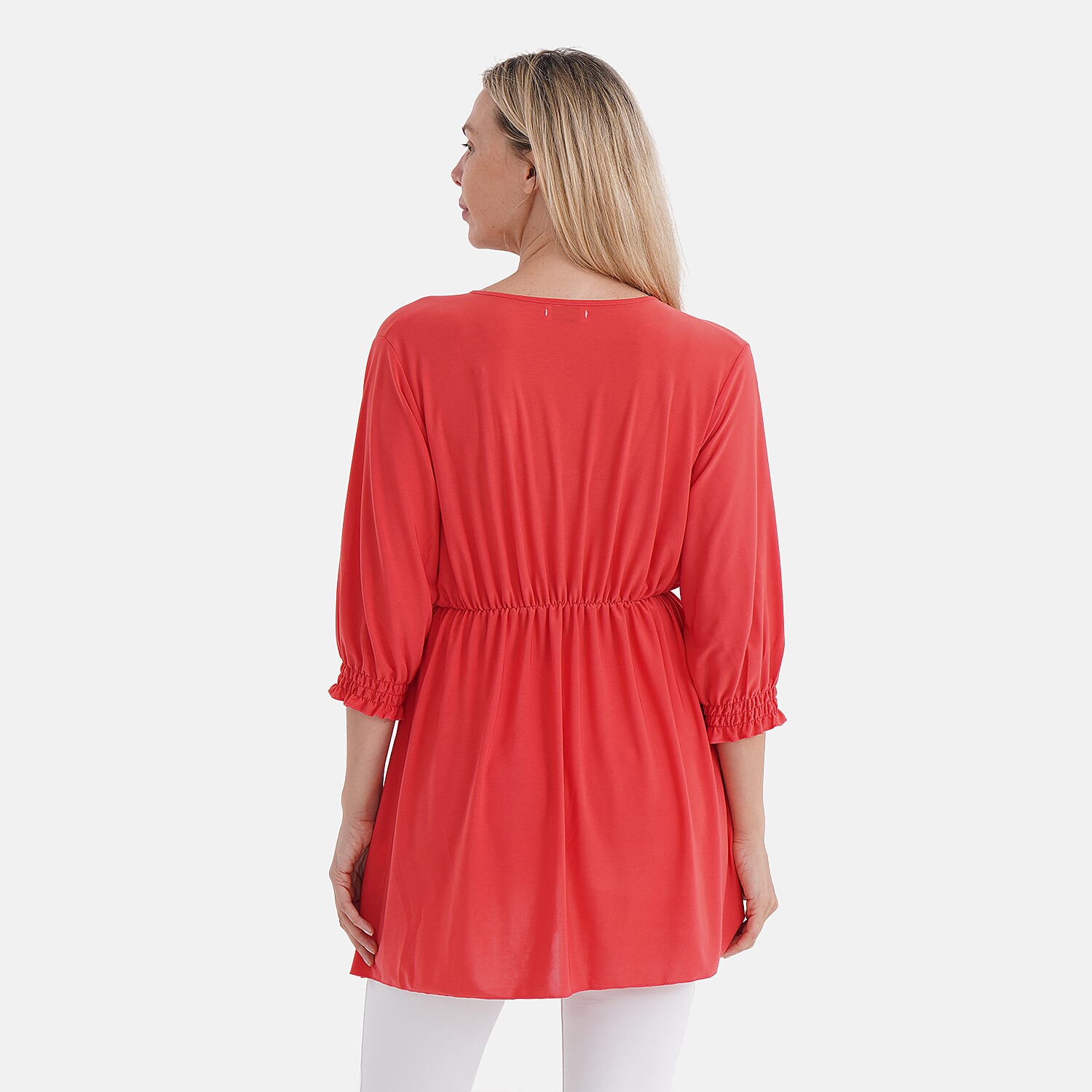 Tamsy Smocked Waist V-Neck Top (One Size) - Orange