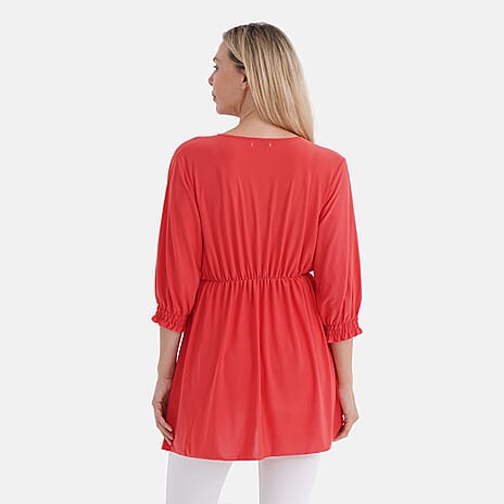 Tamsy Smocked Waist V-Neck Top (One Size) - Orange