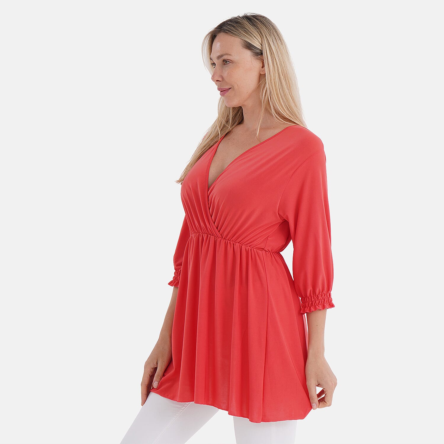 Tamsy Smocked Waist V-Neck Top (One Size) - Orange