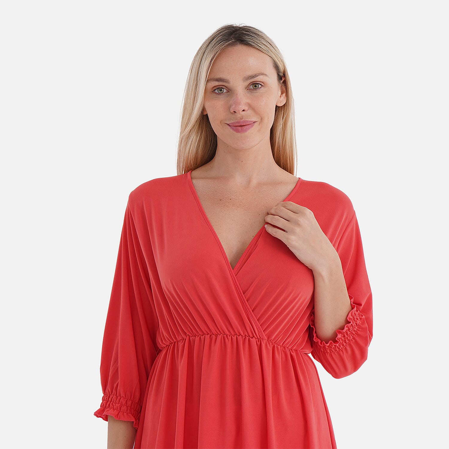 Tamsy Smocked Waist V-Neck Top (One Size) - Orange