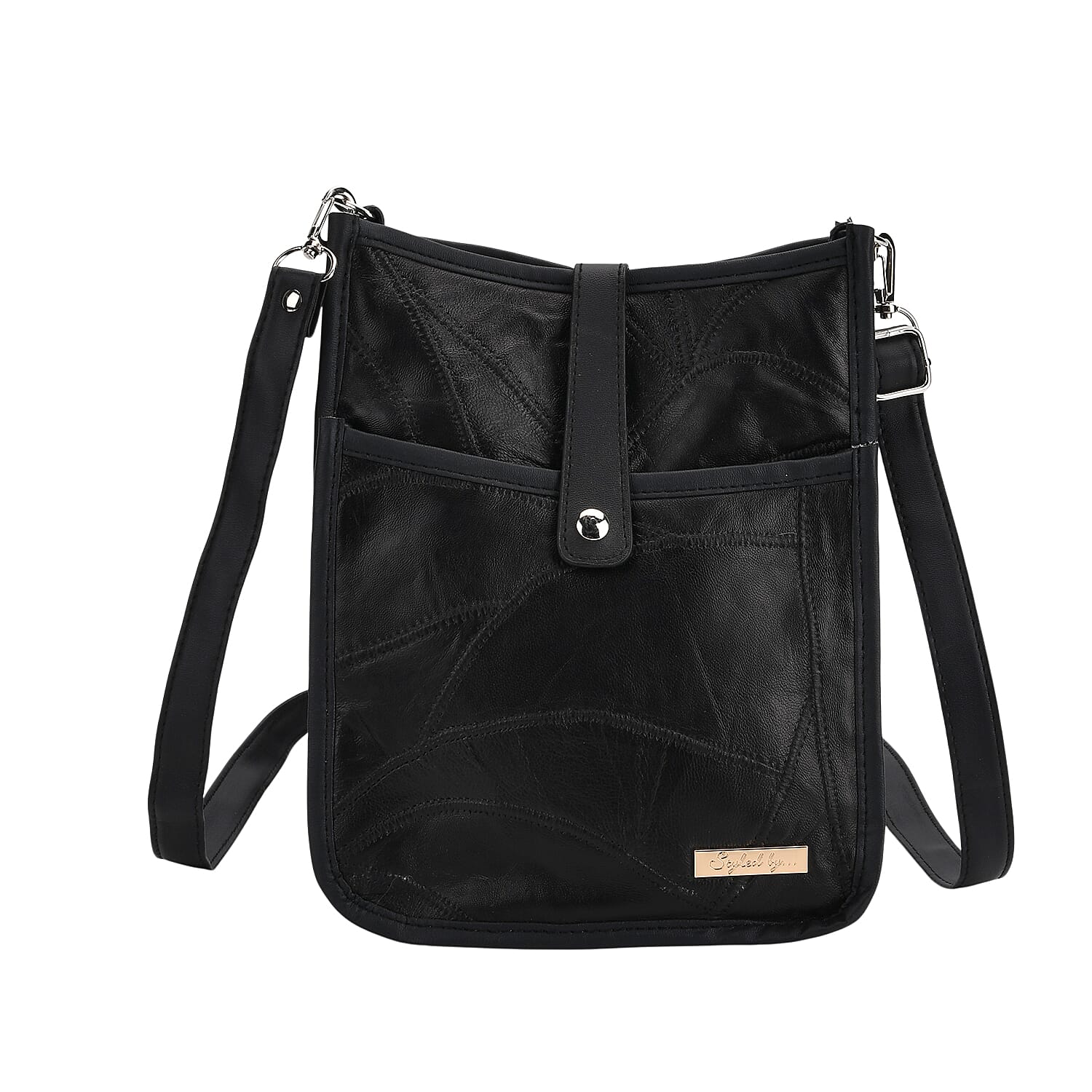 Styled By Patchwork Crossbody Bag with Adjustable Shoulder Strap - Black