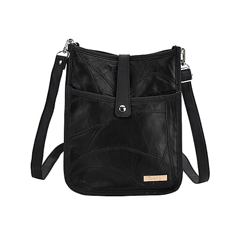 Styled By Patchwork Crossbody Bag with Adjustable Shoulder Strap - Black