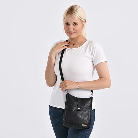 Styled By Patchwork Crossbody Bag with Adjustable Shoulder Strap - Black