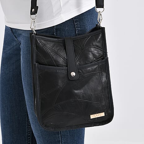Styled By Patchwork Crossbody Bag with Adjustable Shoulder Strap - Black