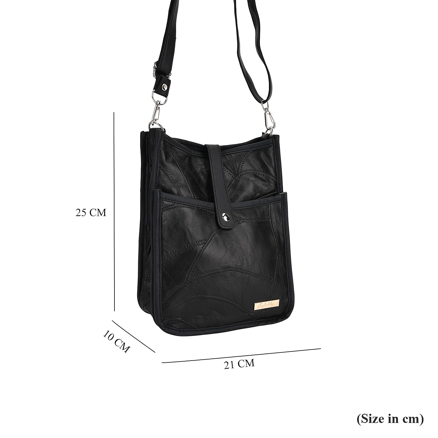 Styled By Patchwork Crossbody Bag with Adjustable Shoulder Strap - Black