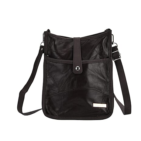 Styled By Patchwork Crossbody Bag with Adjustable Shoulder Strap - Brown