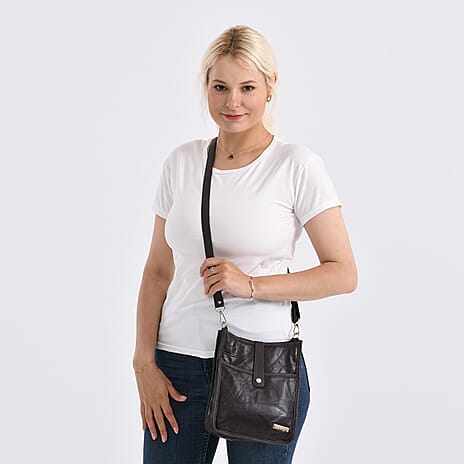 Styled By Patchwork Crossbody Bag with Adjustable Shoulder Strap - Brown