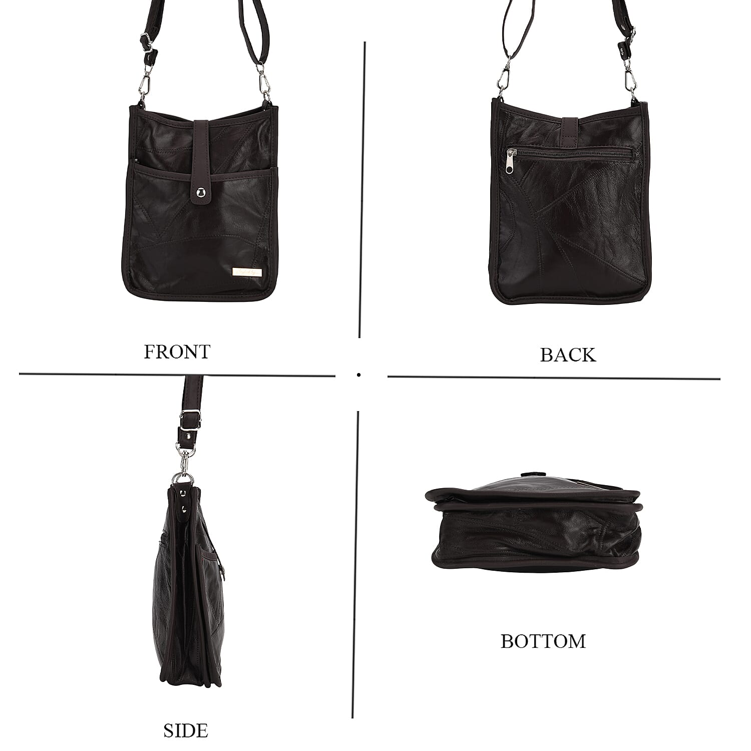 Styled By Patchwork Crossbody Bag with Adjustable Shoulder Strap - Brown