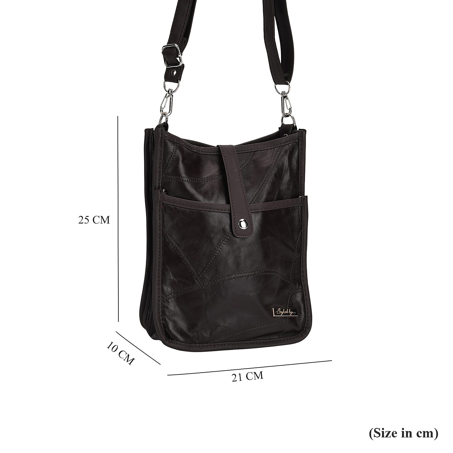 Styled By Patchwork Crossbody Bag with Adjustable Shoulder Strap - Brown