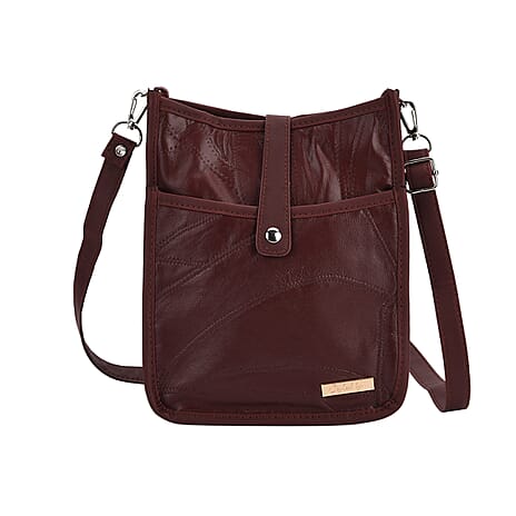 Styled By Patchwork Crossbody Bag with Adjustable Shoulder Strap - Burgundy