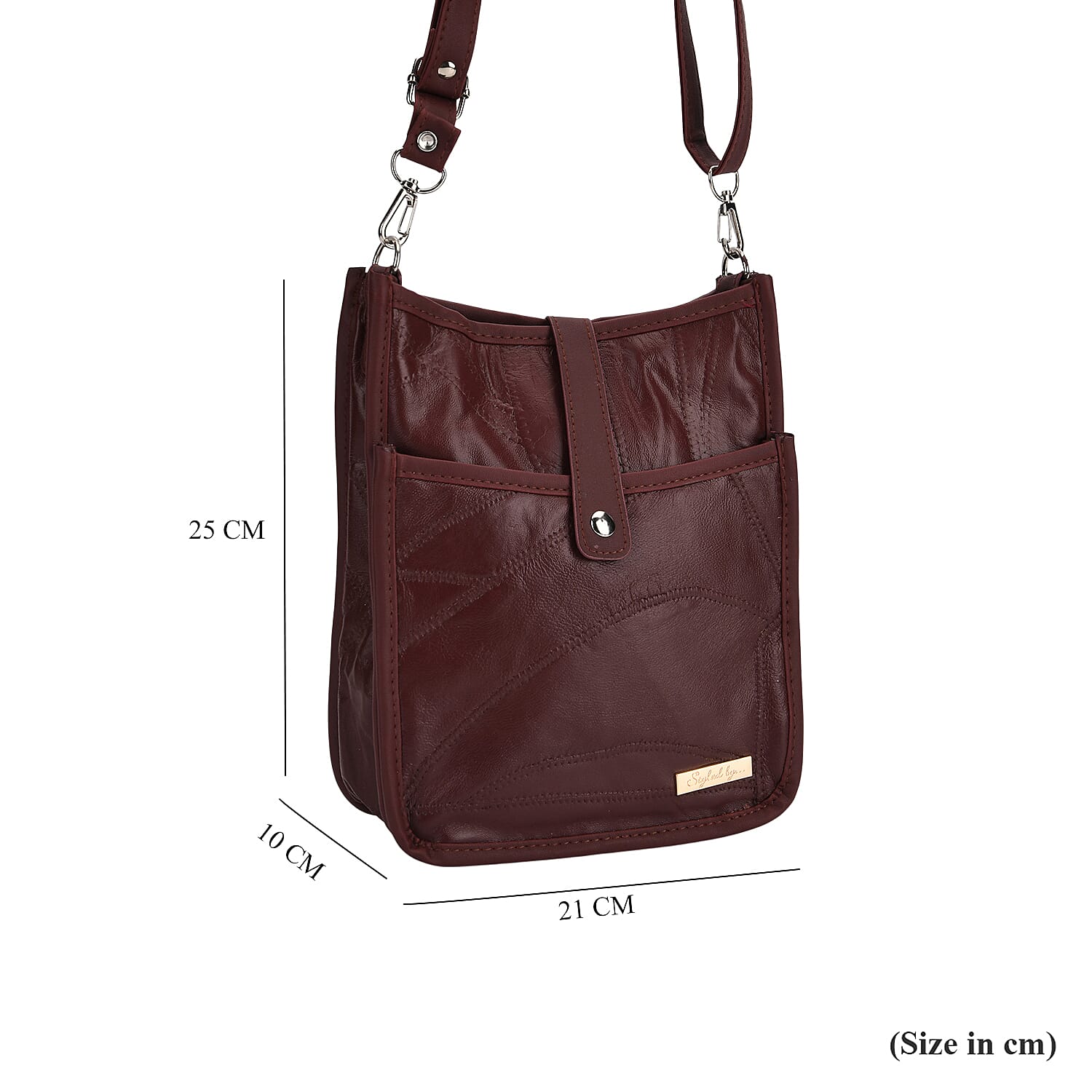 Styled By Patchwork Crossbody Bag with Adjustable Shoulder Strap - Burgundy