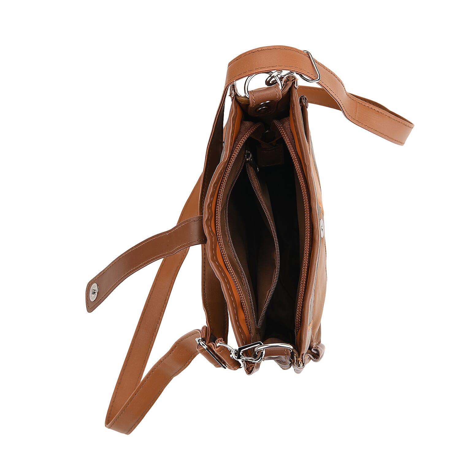 Styled By Patchwork Crossbody Bag with Adjustable Shoulder Strap - Camel