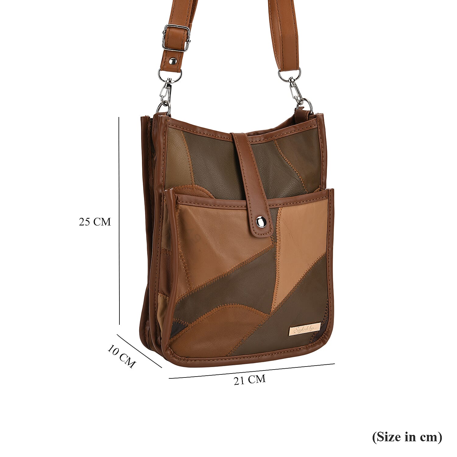 Styled By Patchwork Crossbody Bag with Adjustable Shoulder Strap - Camel