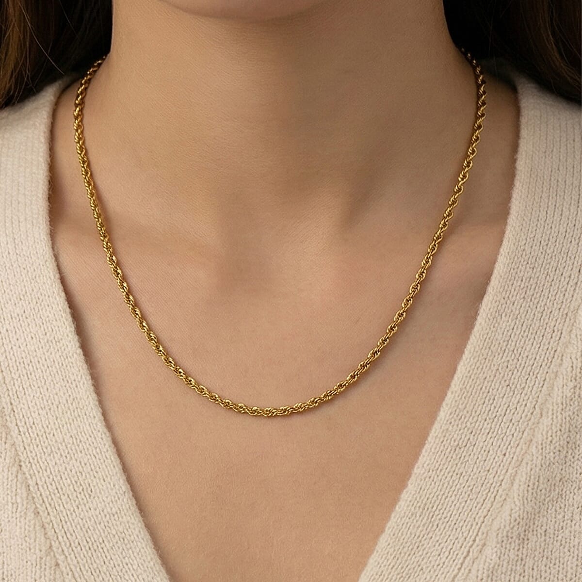 Italian Made 9K Yellow Gold Diamond Cut Rope Necklace (Size 18) with Magnetic Clasp