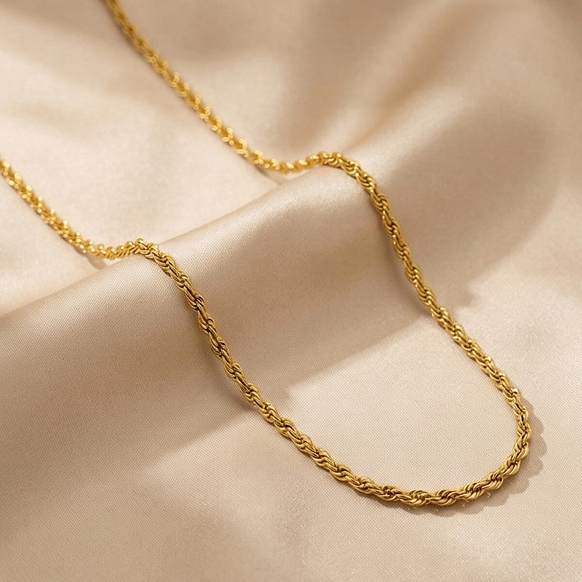 Italian Made 9K Yellow Gold Diamond Cut Rope Necklace (Size 18) with Magnetic Clasp