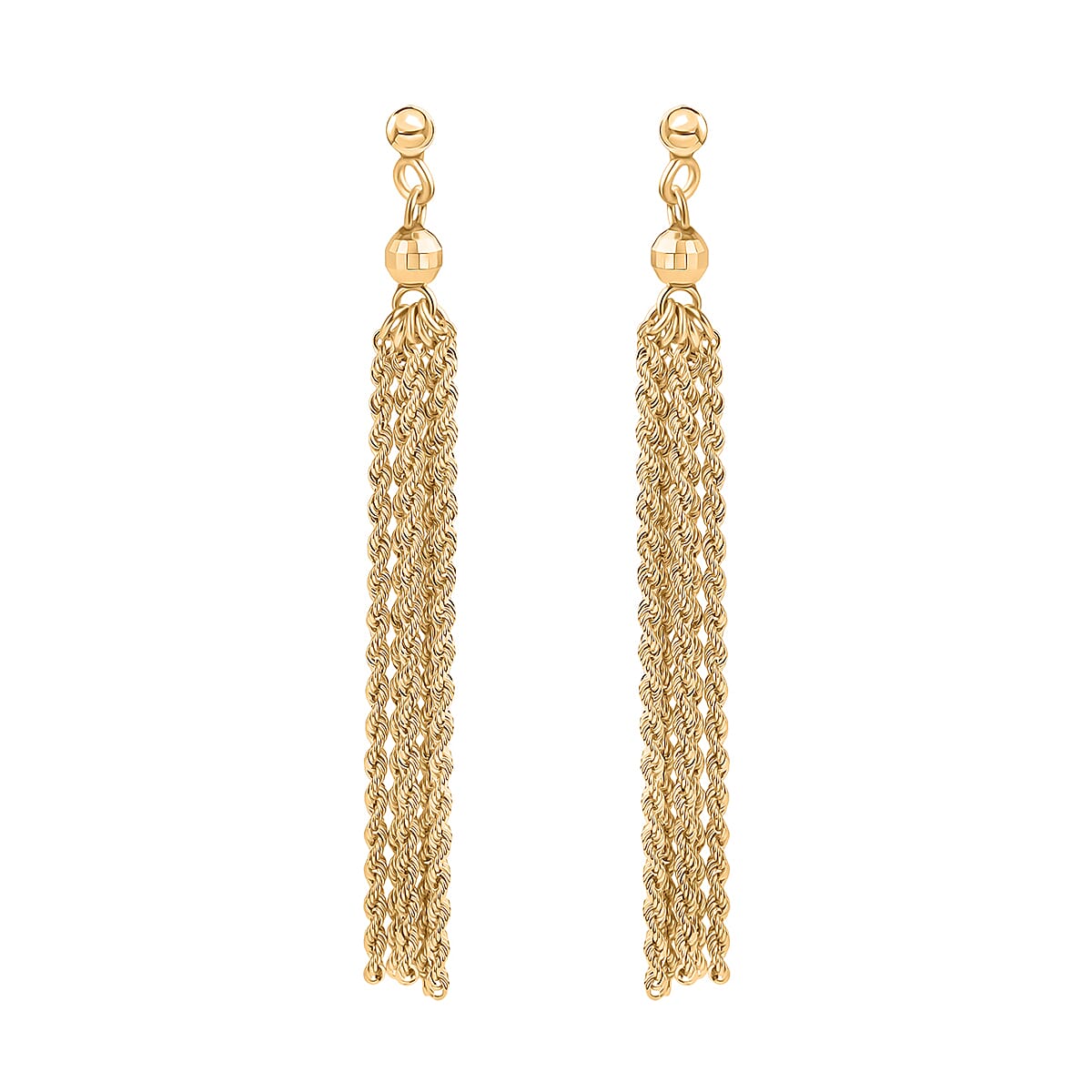 Maestro Collection - 9K Yellow Gold Tassel Rope Earring with Push Back (Length 62.20mm).