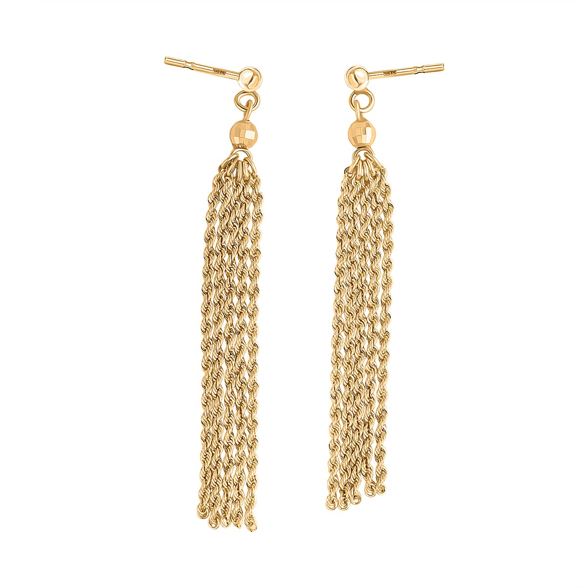 Maestro Collection - 9K Yellow Gold Tassel Rope Earring with Push Back (Length 62.20mm).