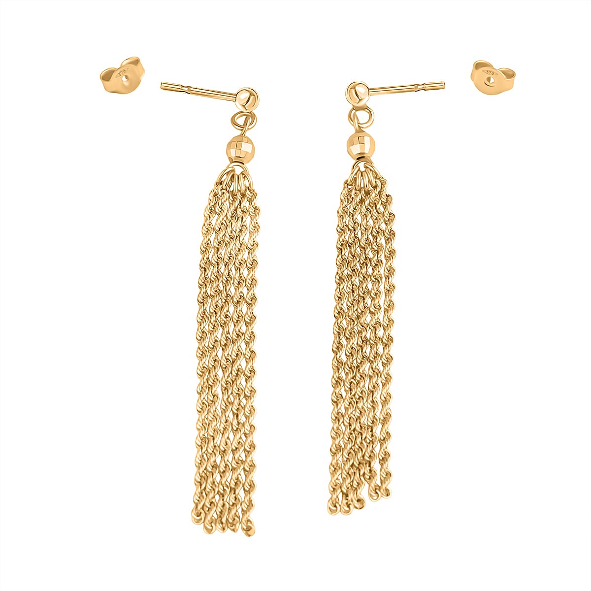 Maestro Collection - 9K Yellow Gold Tassel Rope Earring with Push Back (Length 62.20mm).