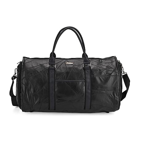 Styled By 100% Genuine Leather 2-in-1 Garment Suit Convertible Duffel Bag - Black