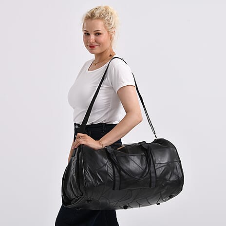 Styled By 100% Genuine Leather 2-in-1 Garment Suit Convertible Duffel Bag - Black