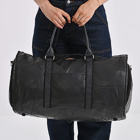 Styled By 100% Genuine Leather 2-in-1 Garment Suit Convertible Duffel Bag - Black