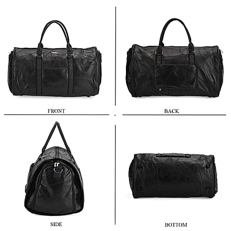 Styled By 100% Genuine Leather 2-in-1 Garment Suit Convertible Duffel Bag - Black