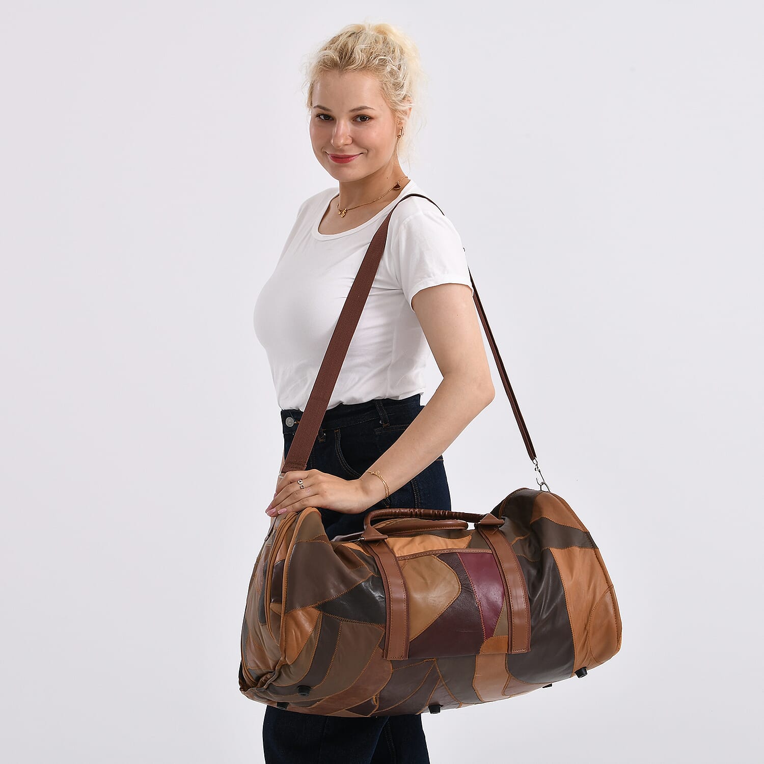 Leather-Patterned-Travel-Bag-Size-56x28x33-cm-Camel-Black