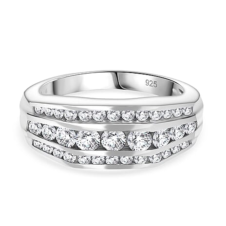 Moissanite Unisex Ring in Rhodium Overlay Sterling Silver 1.66 Ct.