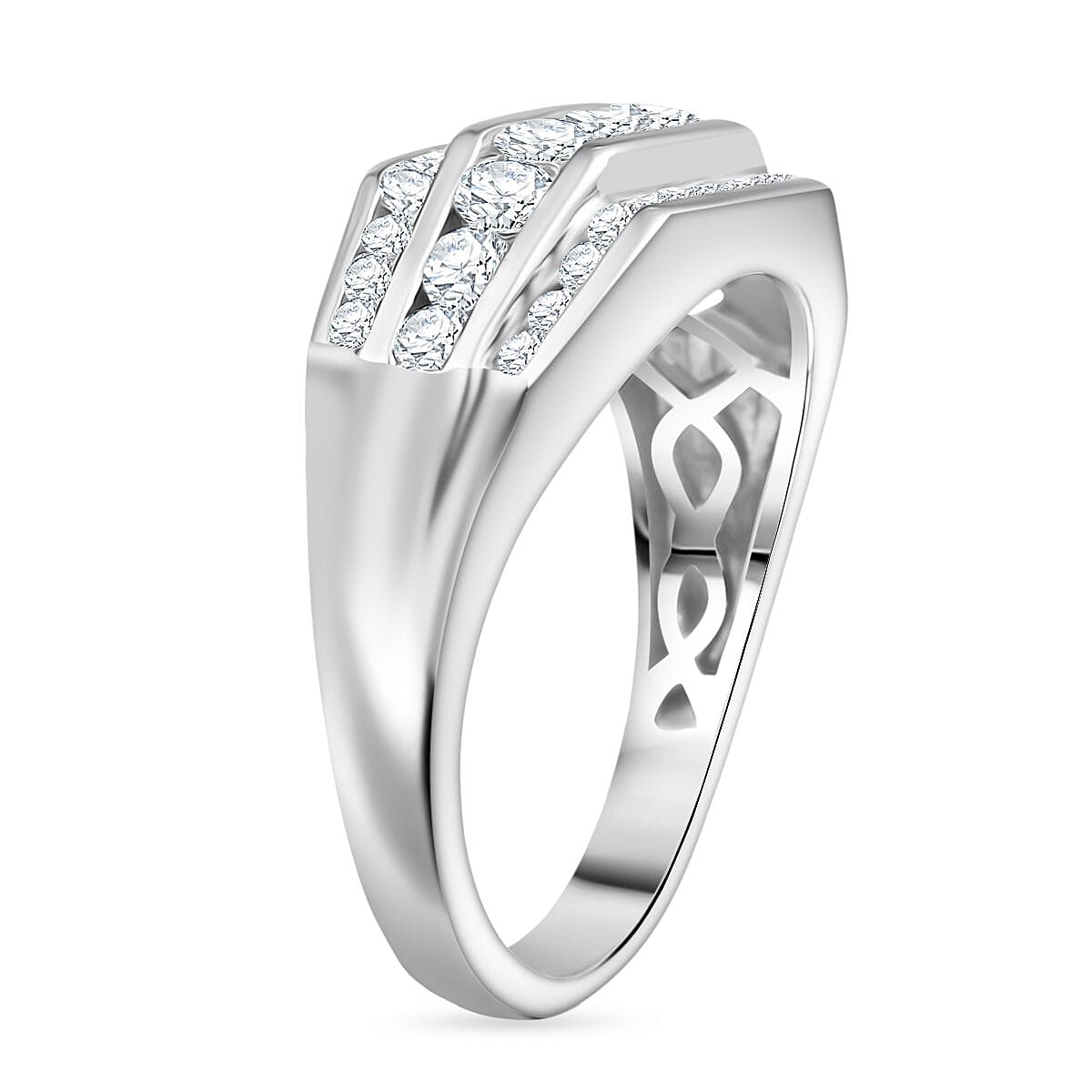 Moissanite Unisex Ring in Rhodium Overlay Sterling Silver 1.66 Ct.
