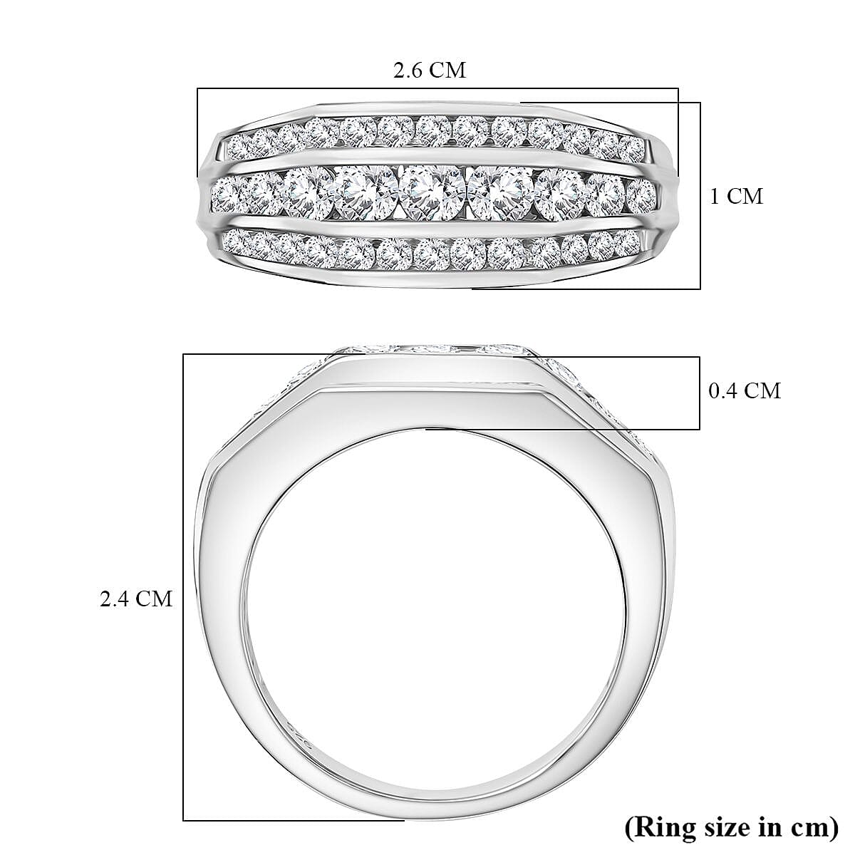 Moissanite Unisex Ring in Rhodium Overlay Sterling Silver 1.66 Ct.