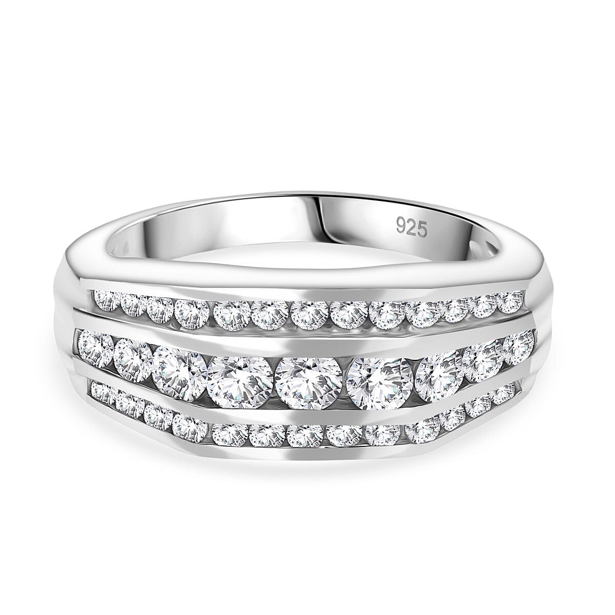 Moissanite Unisex Ring in Rhodium Overlay Sterling Silver 1.38 Ct.